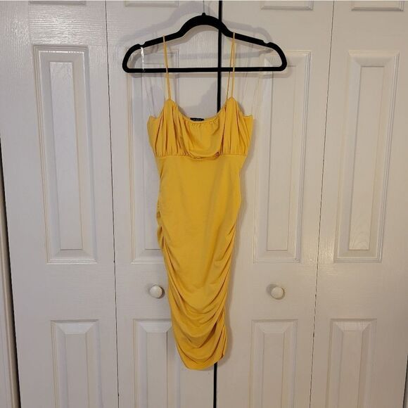 Rue 21 yellow spaghetti strap side rouching  mini dress - Picture 1 of 6